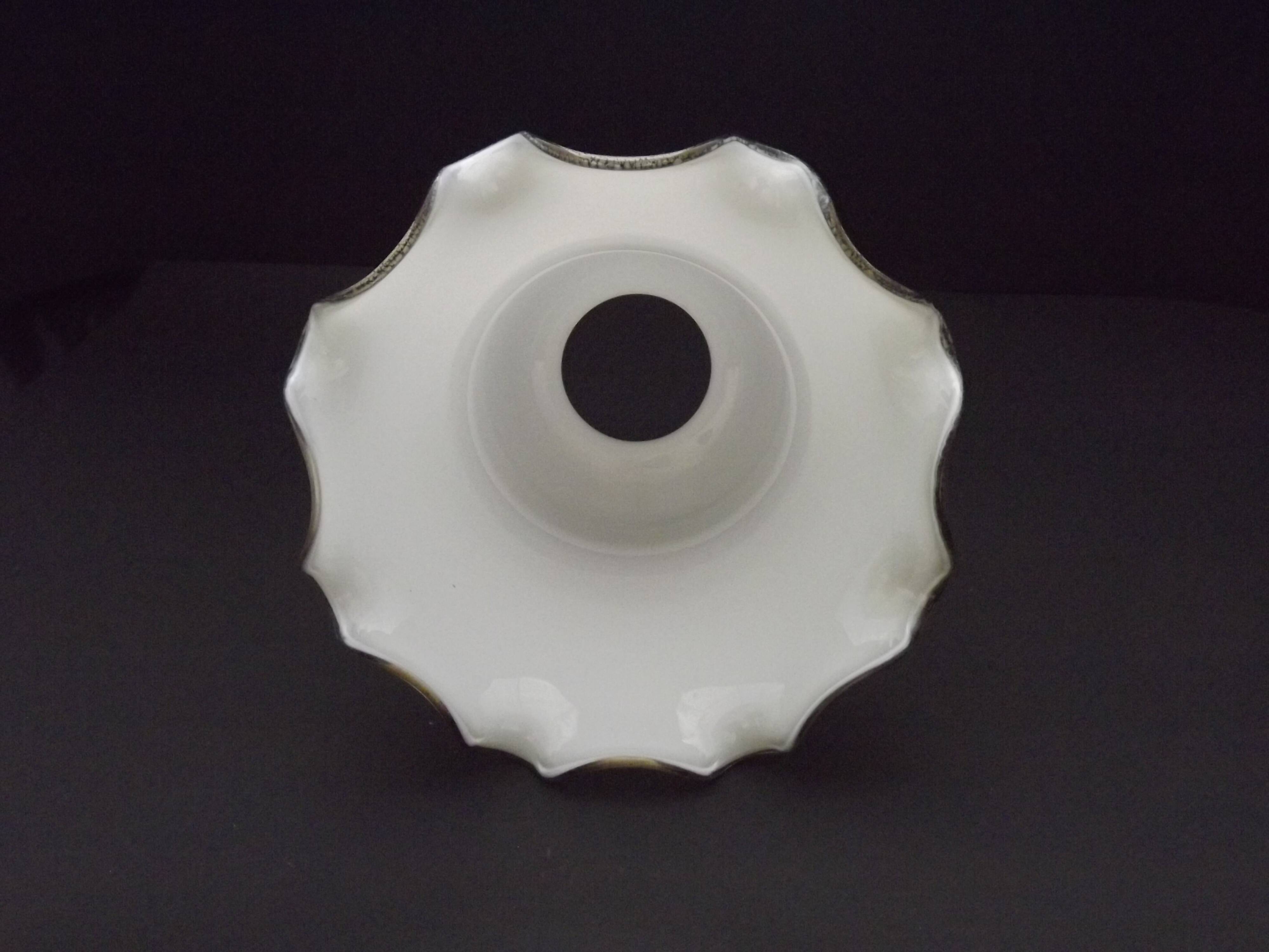White Opaque Glass Bell Shaped Shade With Contrasting Frilled Edge