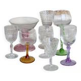 8 mismatched vintage glass and crystal liqueur glasses