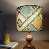 rustic chic turned wooden floor lamp, graphic linen lampshade