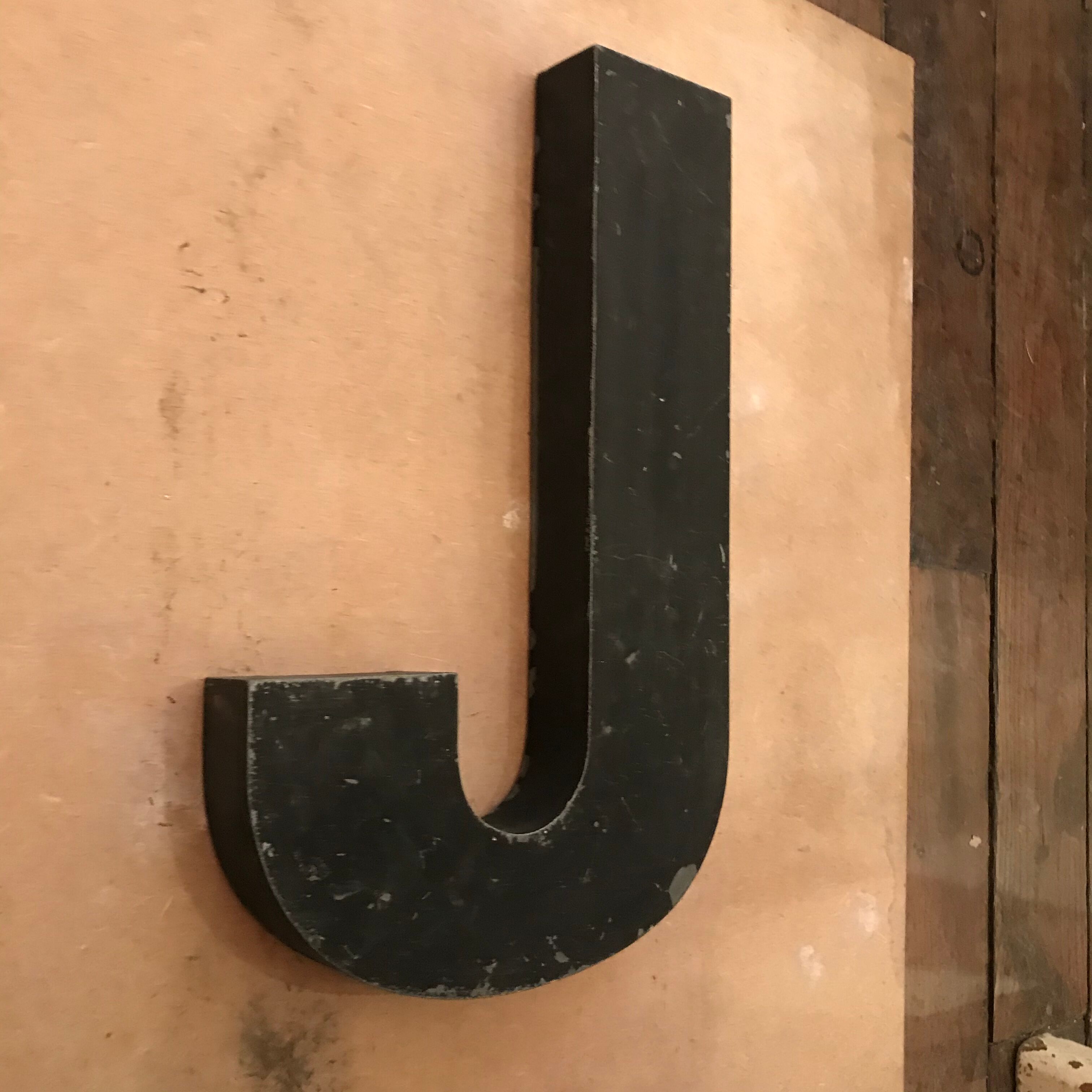 Old zinc metal sign letter J 30 cm