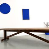 Large refectory table in solid pine and beech, with an X-shaped base.