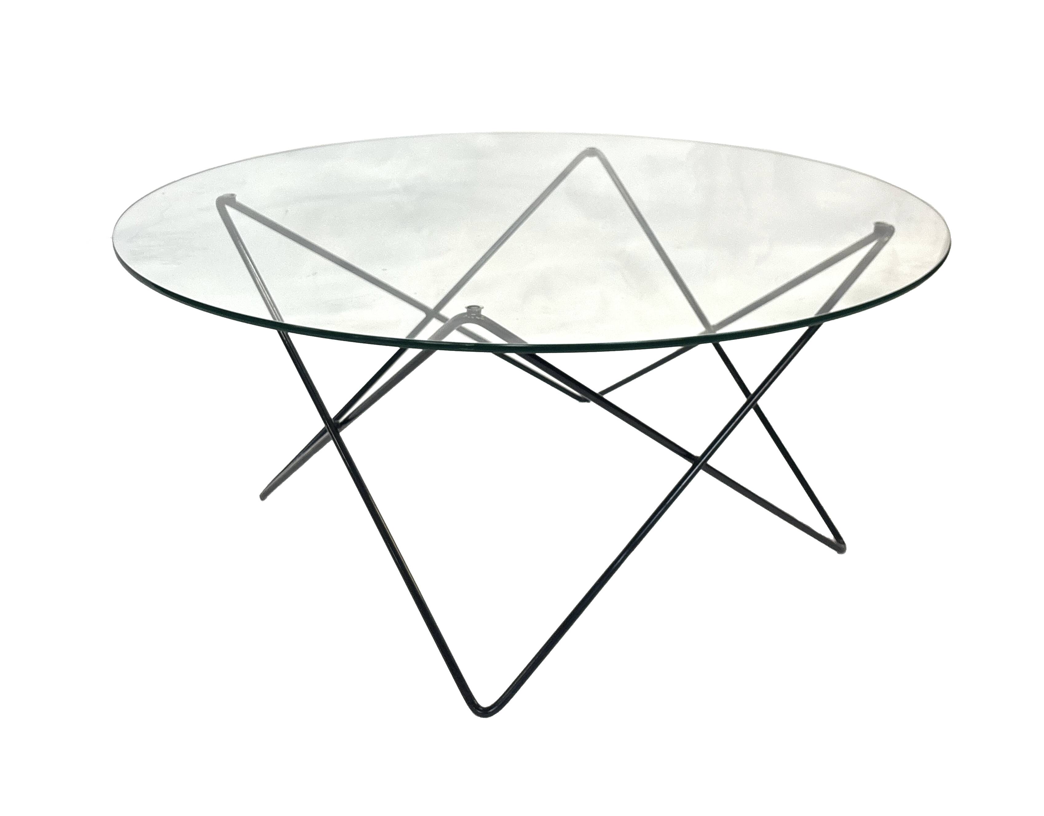 Vintage coffee table in 70s steel wire glass design