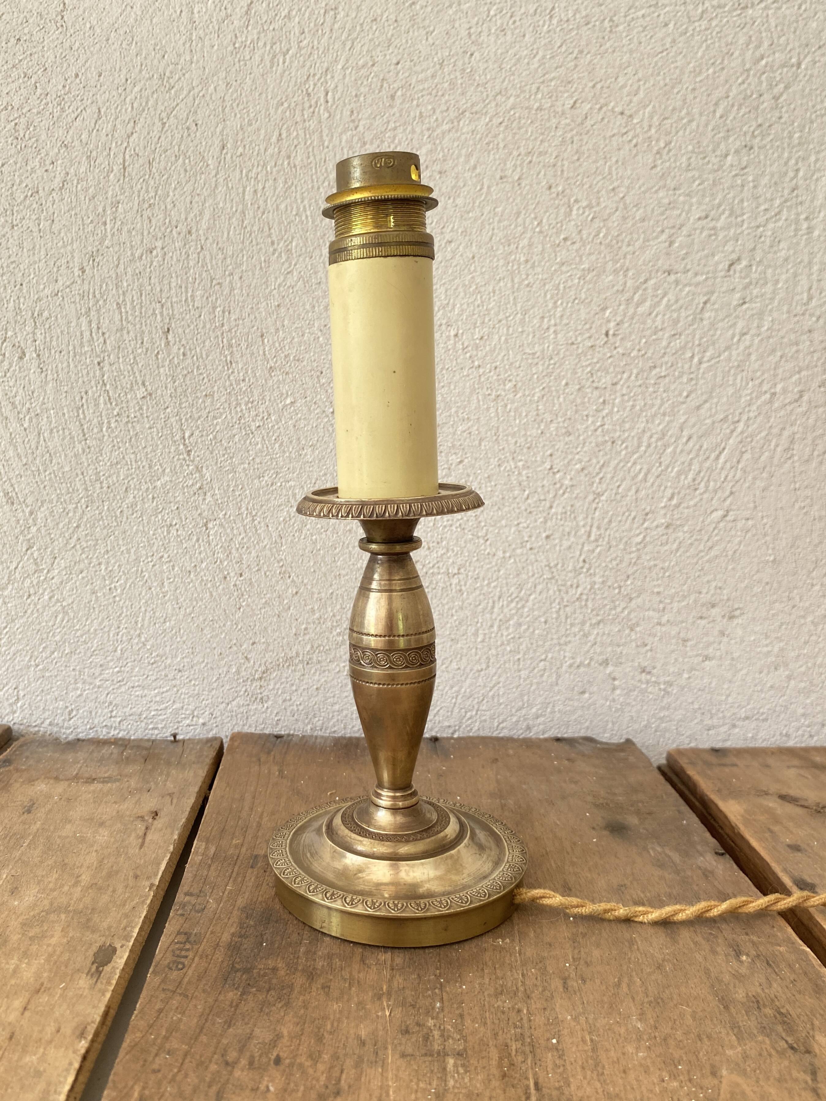 Brass lamp, 2 M new fabric cable, painted lampshade