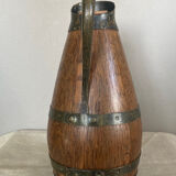 Pichet à eau de vie de Beaune en chêne massif cerclages laitons années 1970