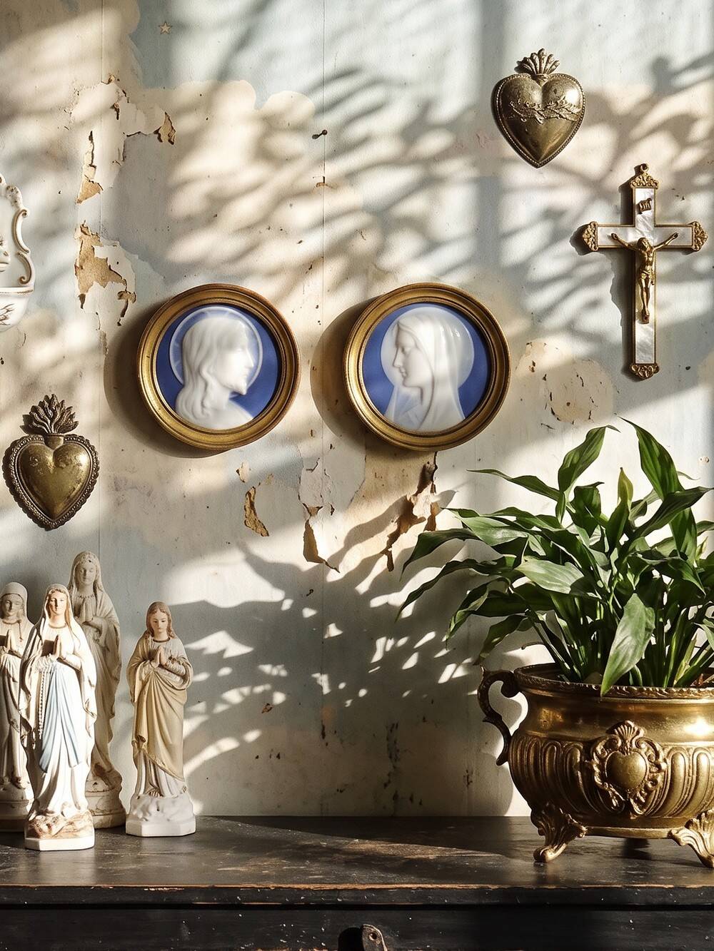 Pair of religious medallions in Limoges porcelain, circa 1900-1930.