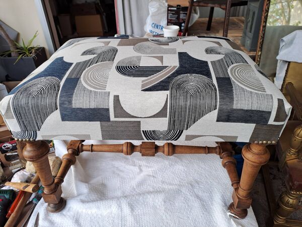 Lot de 2 poufs rectangulaire banquette pied de lit art déco retapissée vintage années 1930/1950