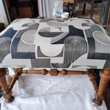 Set of 2 rectangular poufs, art deco footboard, reupholstered, vintage, 1930s/1950s