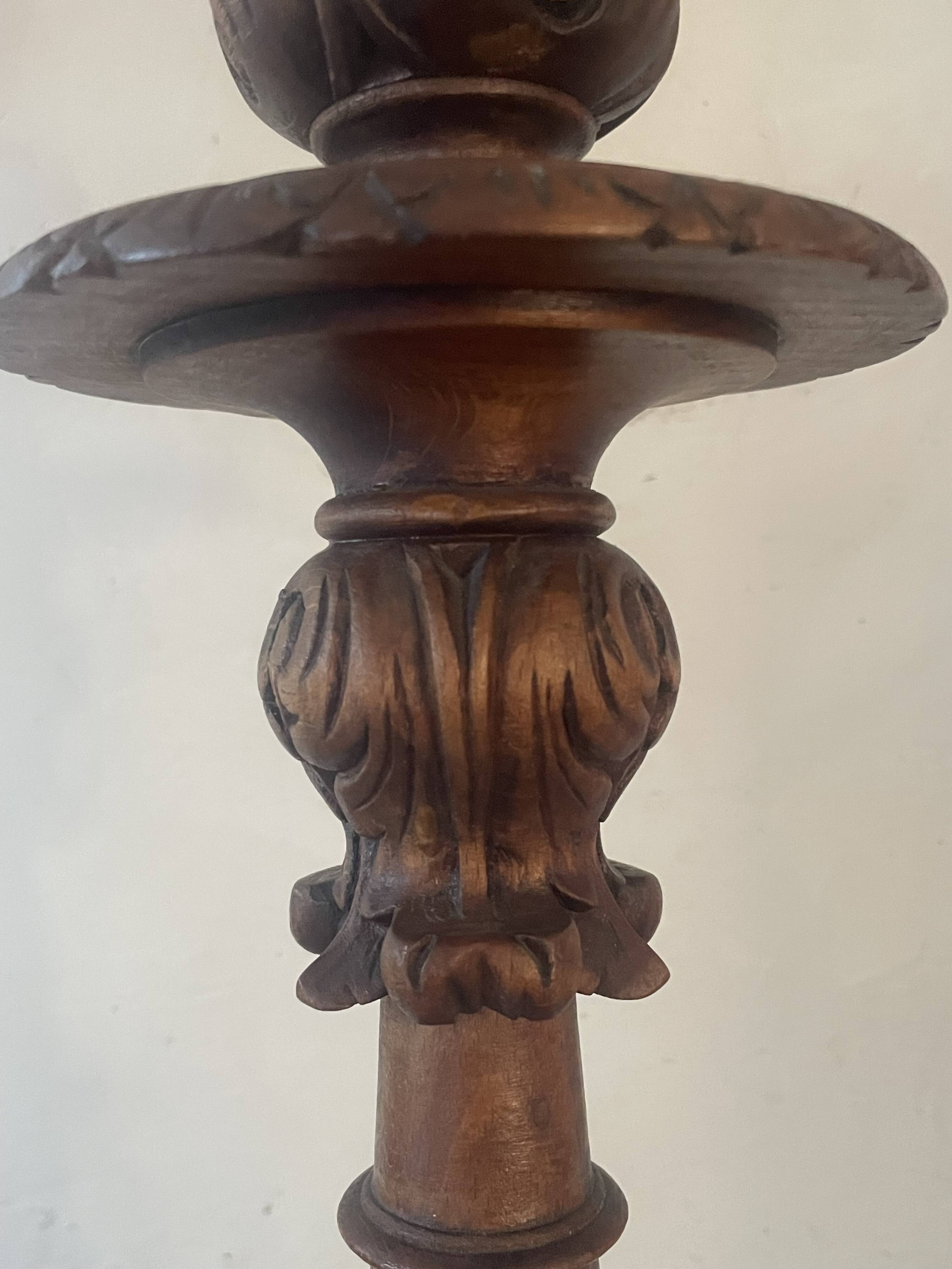 Antique carved wooden lamp 67cm