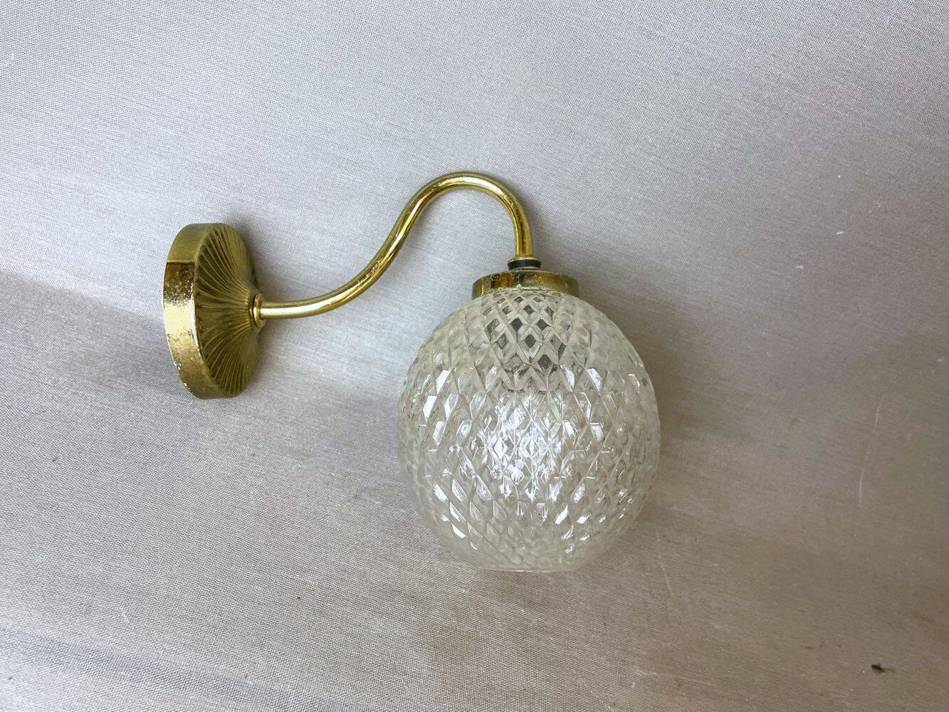 Brass and glass swan neck wall sconce lamp 1980s