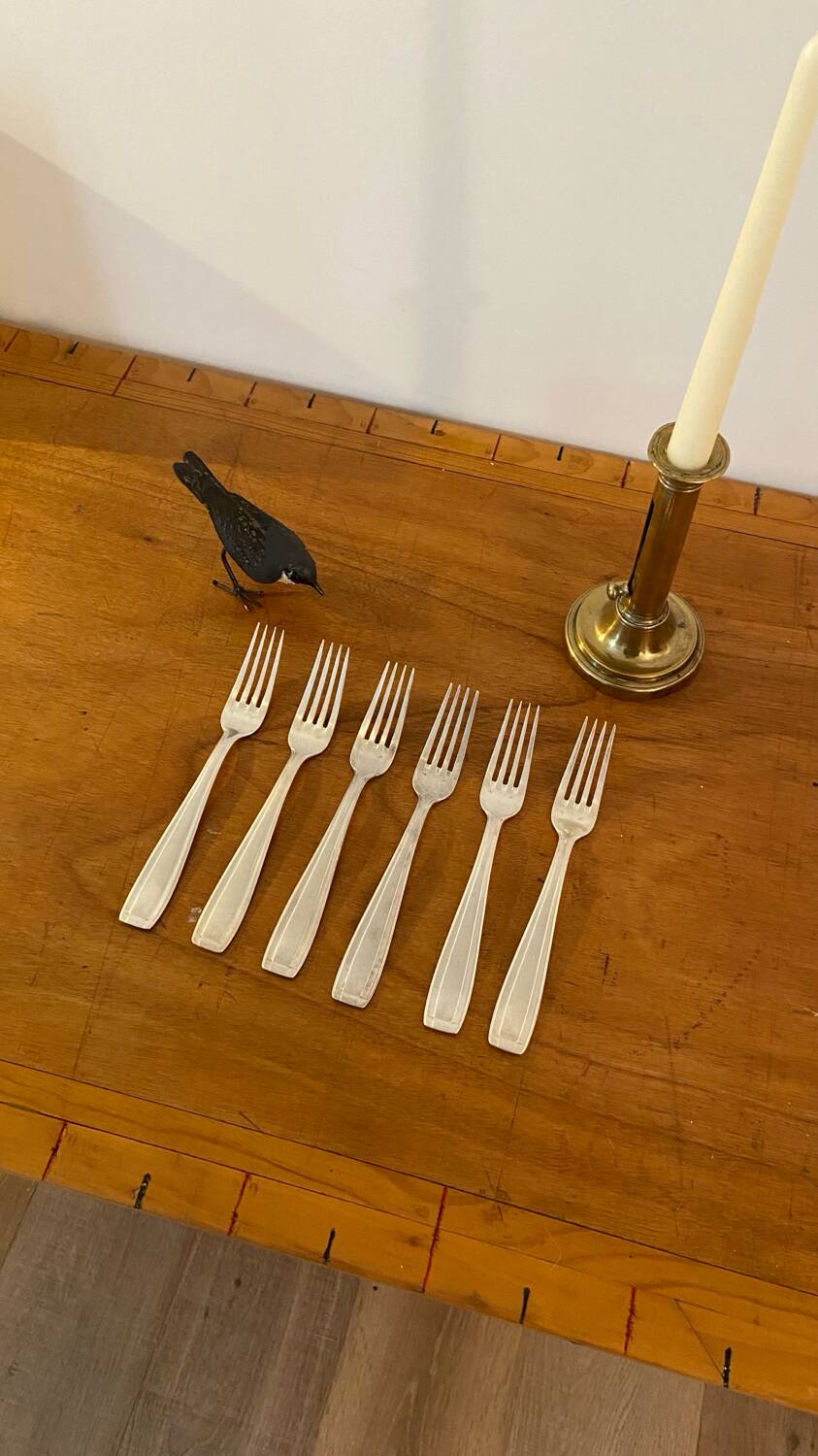 6 grandes fourchettes en métal argenté vintage 1960