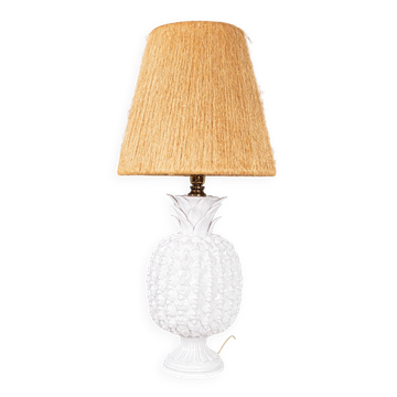Large ceramic pineapple lamp with natural fibres, Italy, 1980s