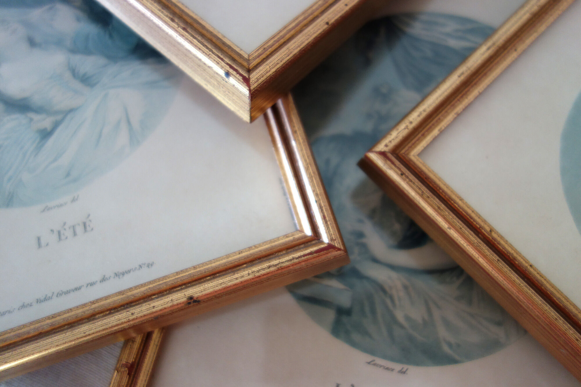 4 old lithographs of the 4 seasons
