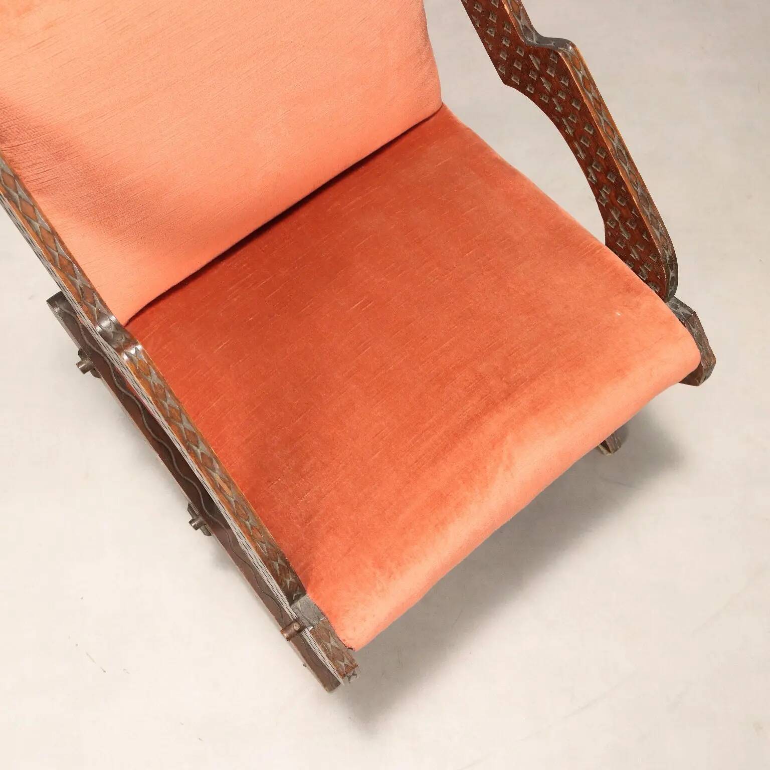 Vintage wooden and fabric armchair, design, Italy, 1960s