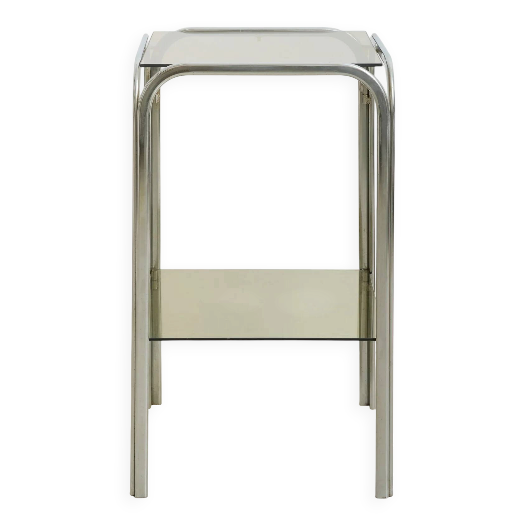 Tubular side table with smoked glass tops, 1970s