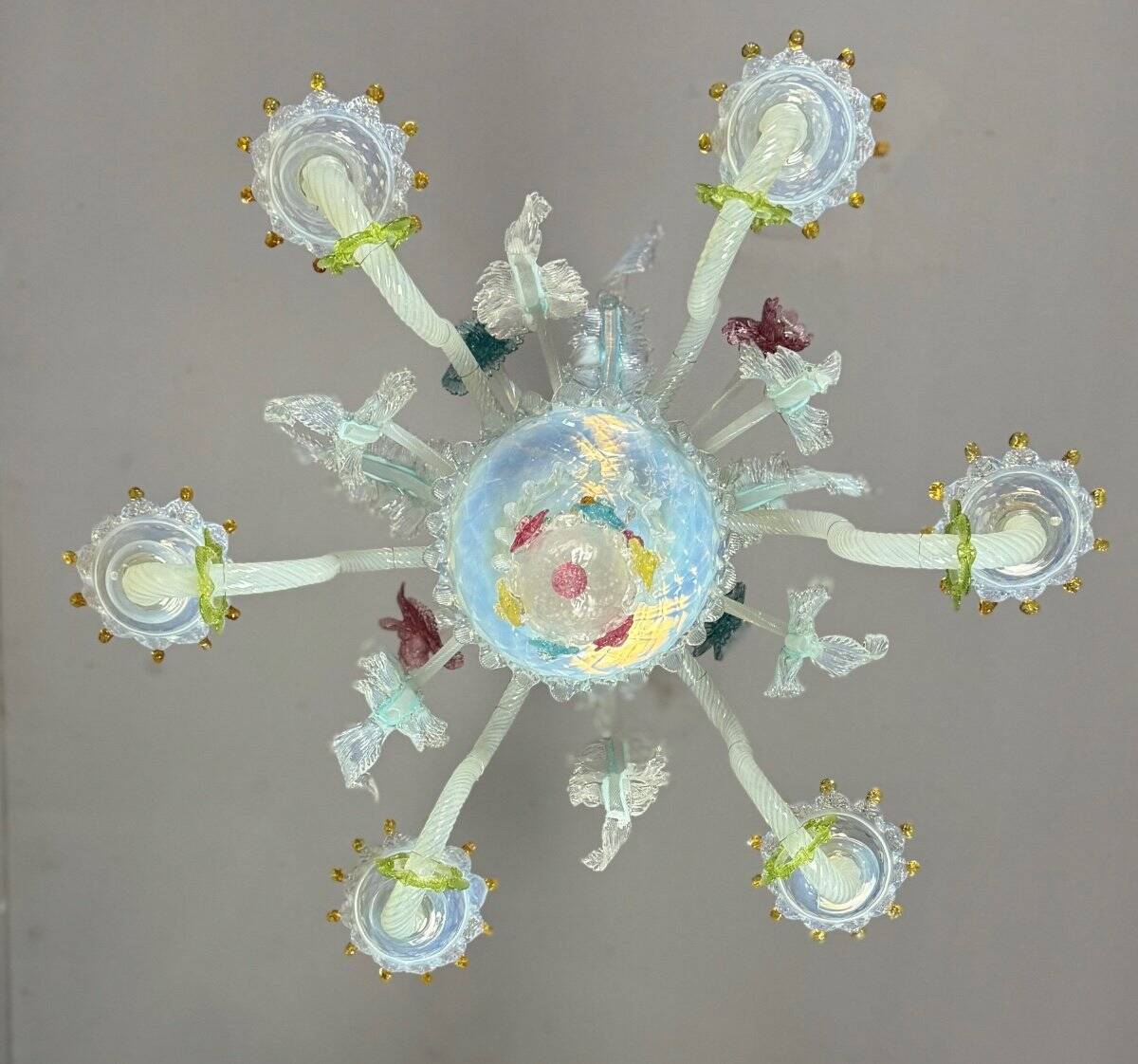 Multi-Colored Murano Glass Venetian Chandelier, Six Light Arms, Circa 1900