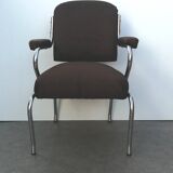 Space age designer armchair with chrome base and brown fabrics vintage 1960
