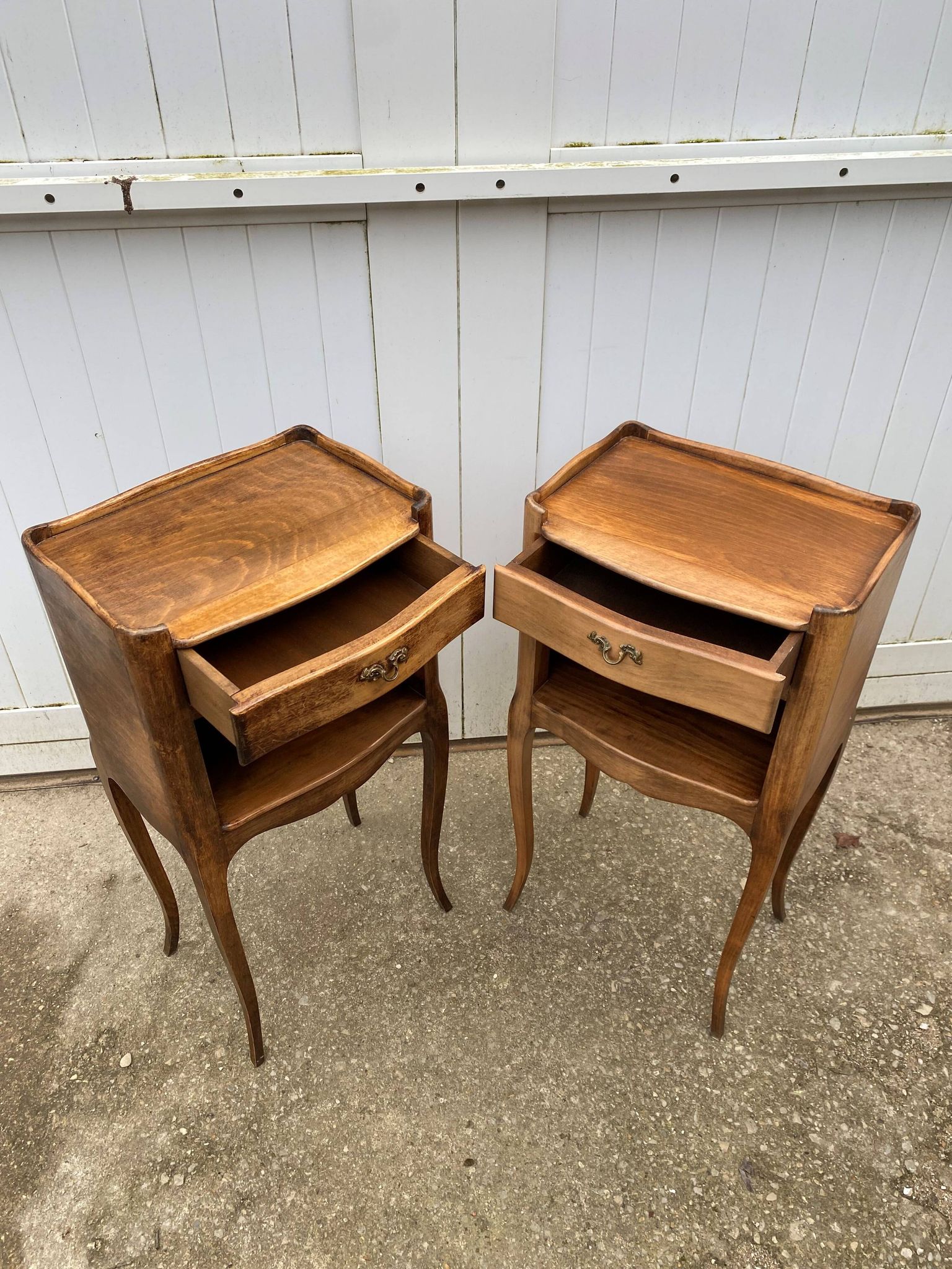 Pair of bedside tables with 1 drawer and a niche, Louis XV style