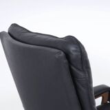 Black Leather King Chair by André Vandenbeuck for Strässle, 1960s