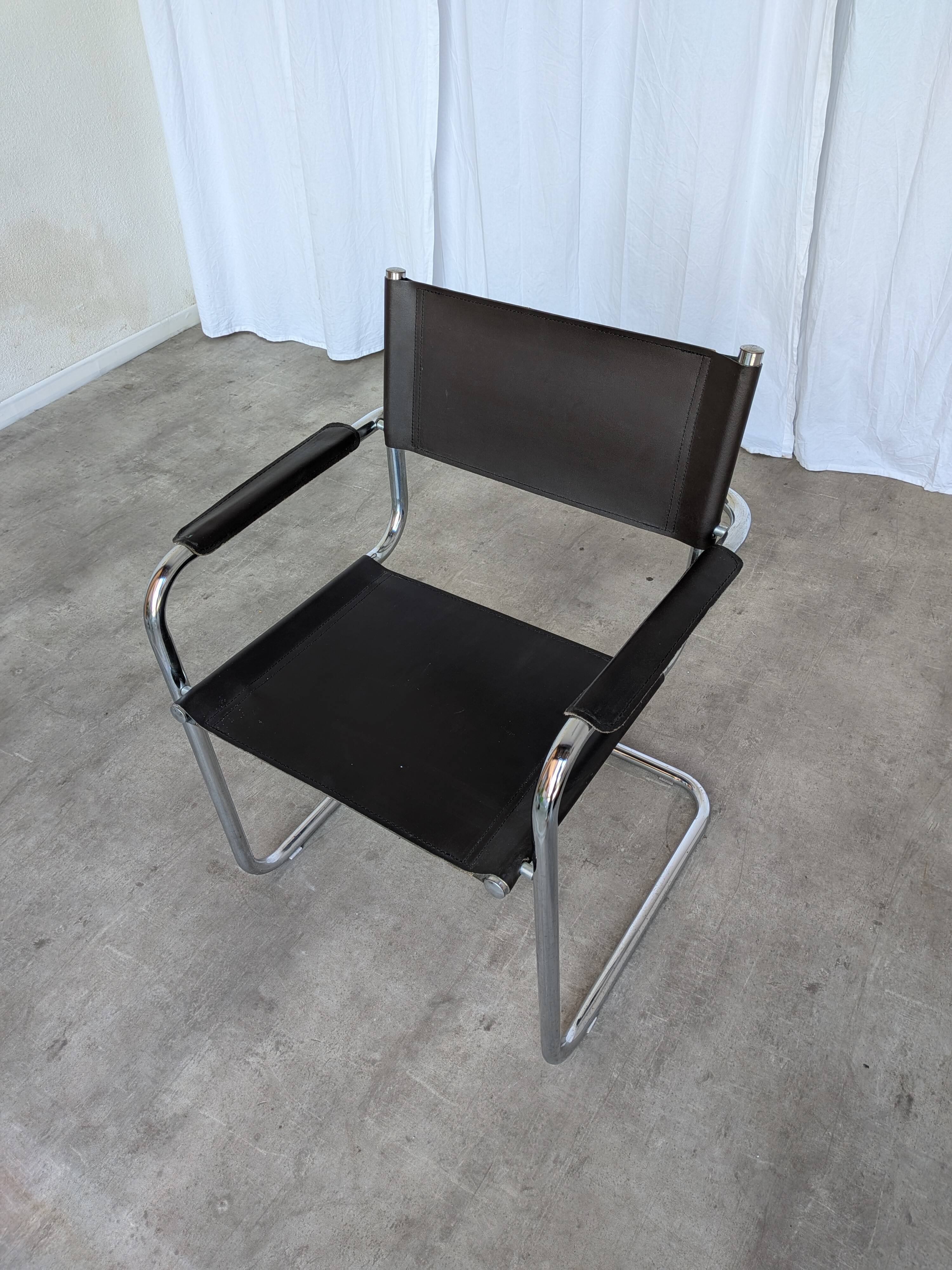 Vintage Mart Stam Style Armchair: Dark Brown Faux Leather Chrome Cantilever