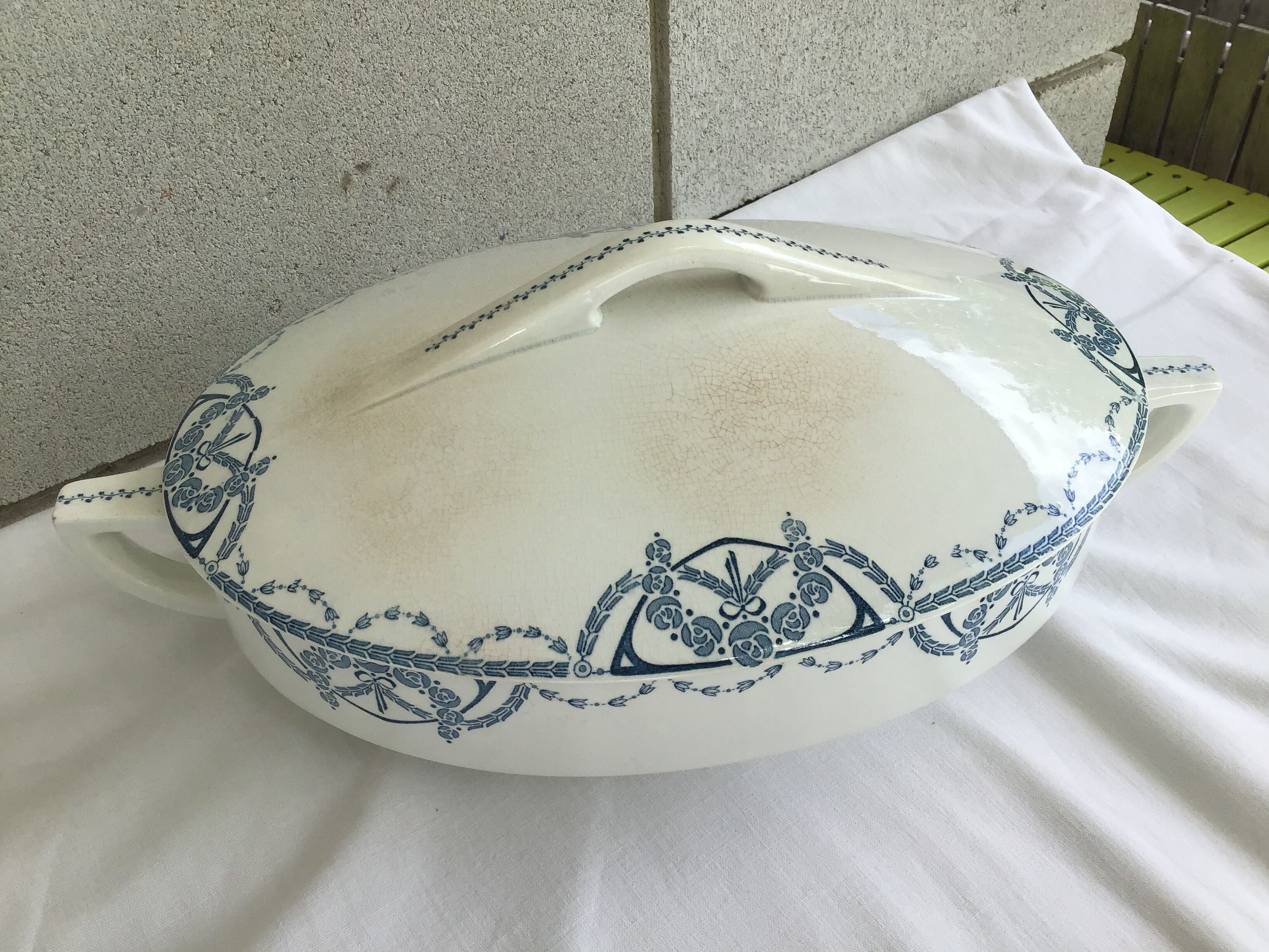 Soupière Terre de Fer oval Sarreguemines blue jeans decoration