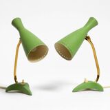 Pair of beautiful green Mid Century Modern Diabolo crow's foot table lamps