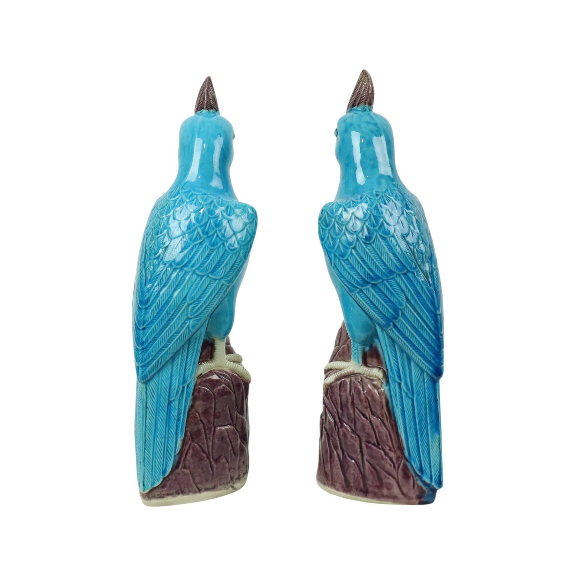 Pair of Turquoise Glazed Parrots Chinese Porcelain 30cm