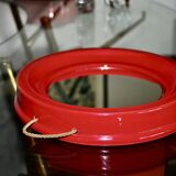 Vintage bright red ceramic mirror 1960