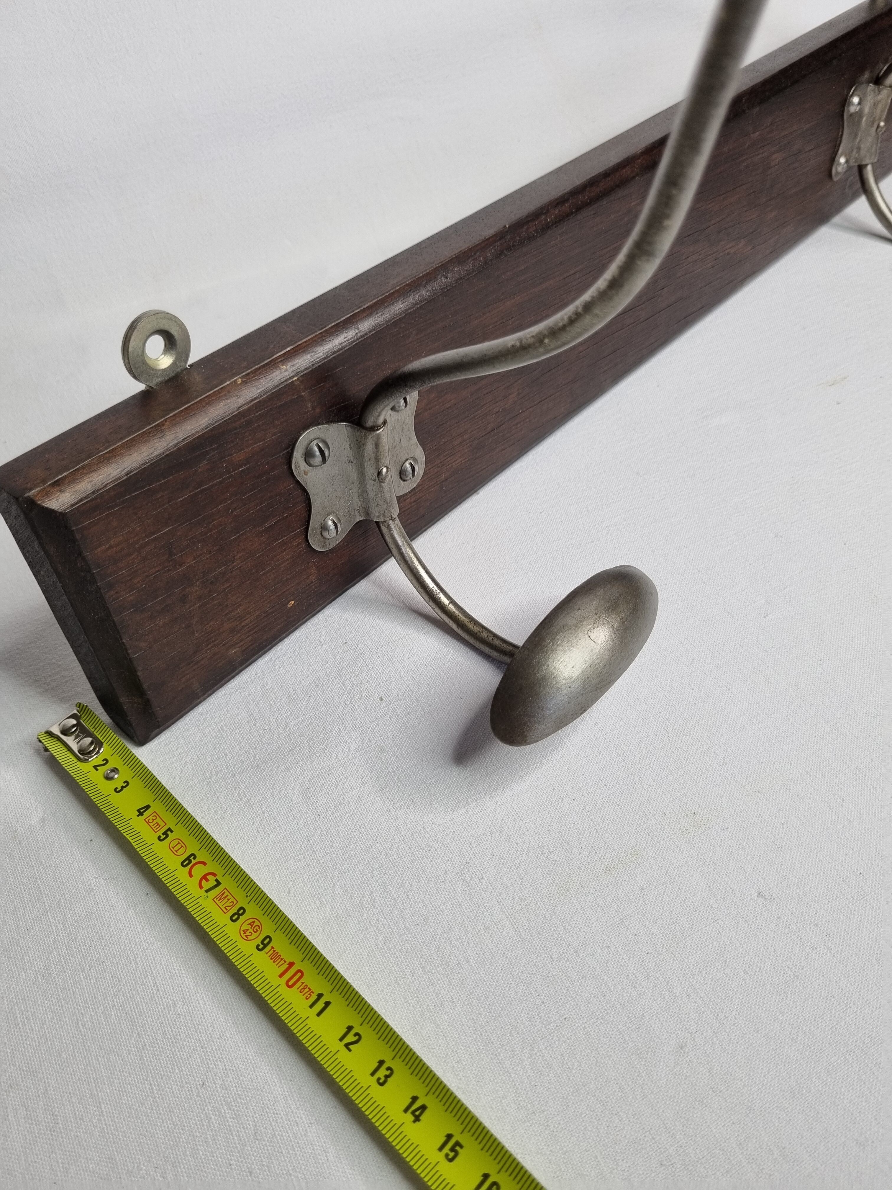 Wall coat rack, two double hooks, steel and wood, 50 cm