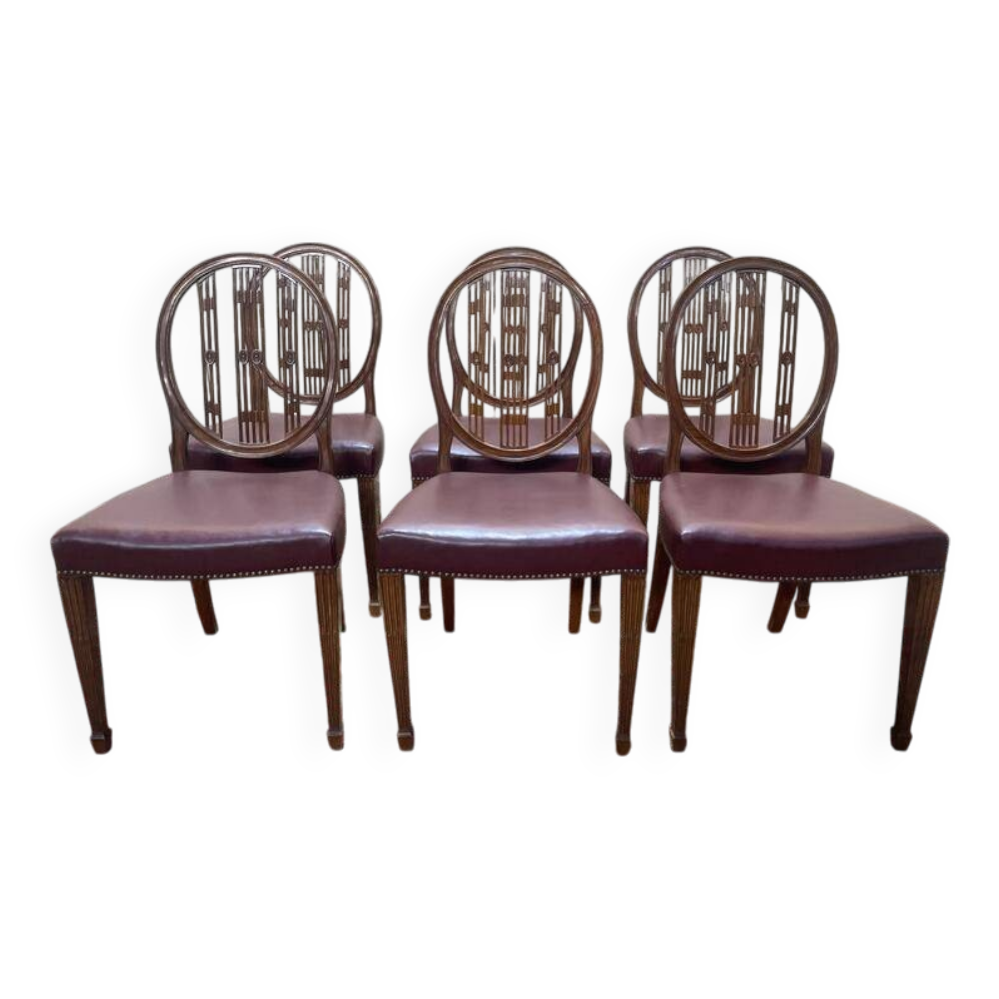 Suite de 6 chaises de style Louis XVI bordeaux
