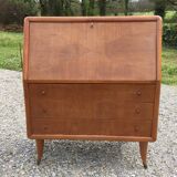 Vintage secretary desk, known as donkey's back, in cherry wood, Italian by Marelli & Fratelli.