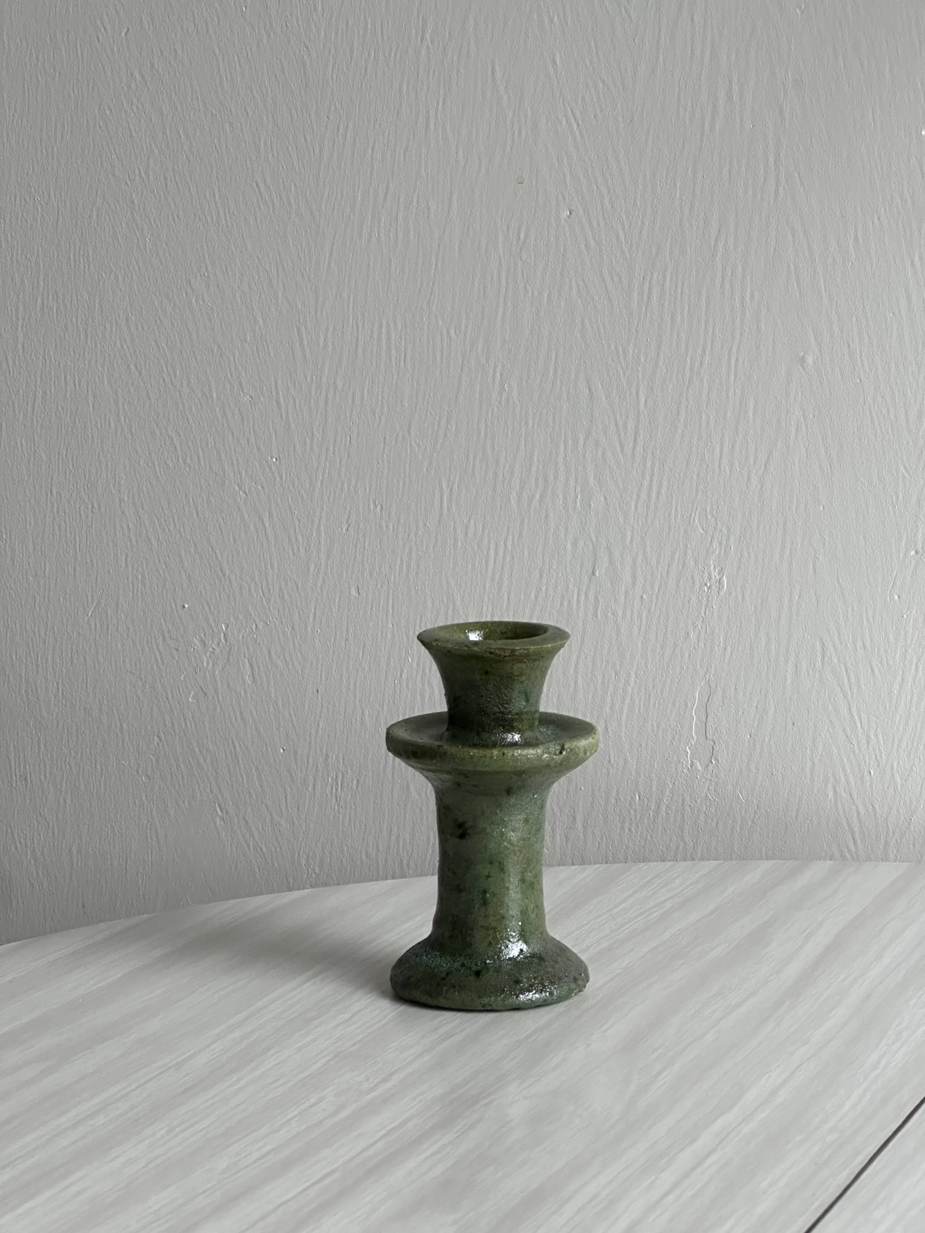 Handmade green ceramic candle holder
