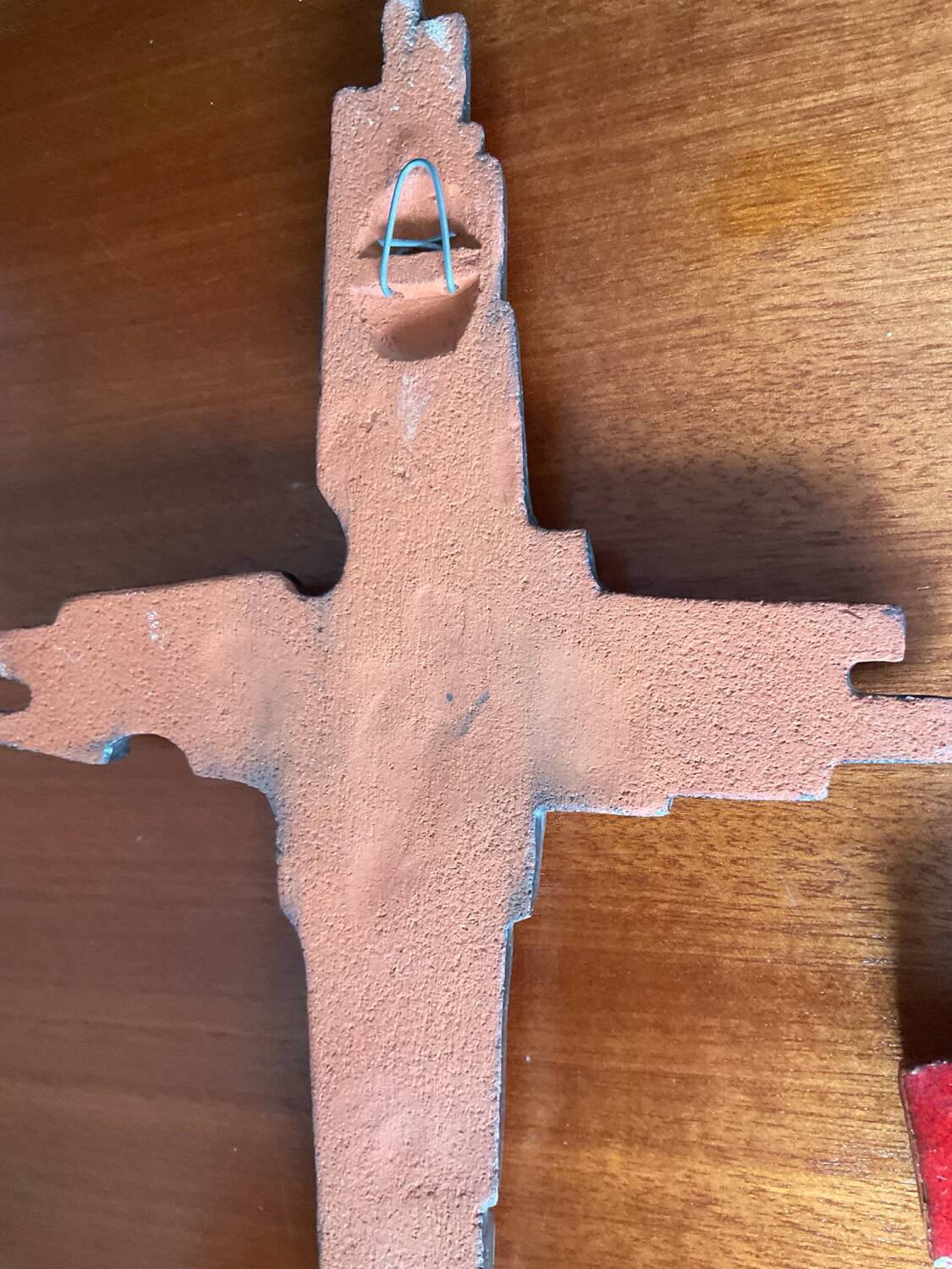 Vintage pair of glazed terracotta crosses