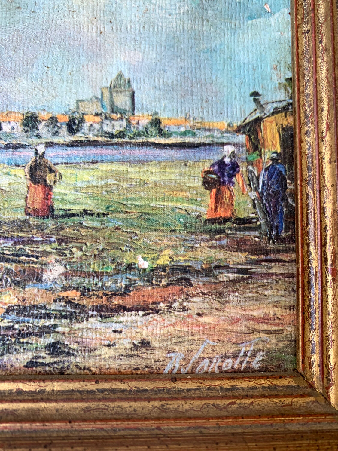 Ancienne peinture camp de gitans vintage