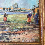 Ancienne peinture camp de gitans vintage