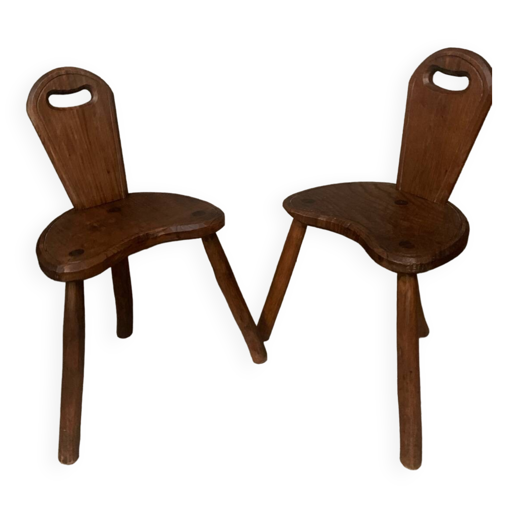 Pair of Brutalist Tripod Low Chairs