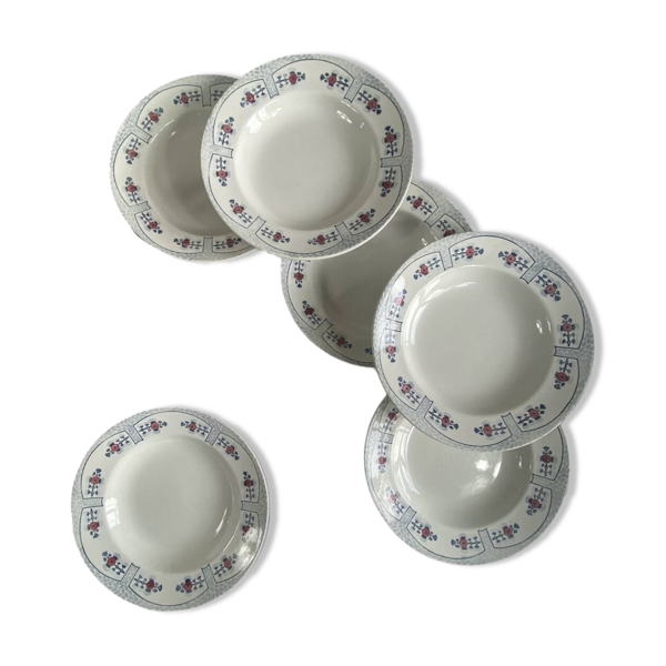 6 assiettes creuses Creil et Montereau modèle Tolède en faïence ancienne