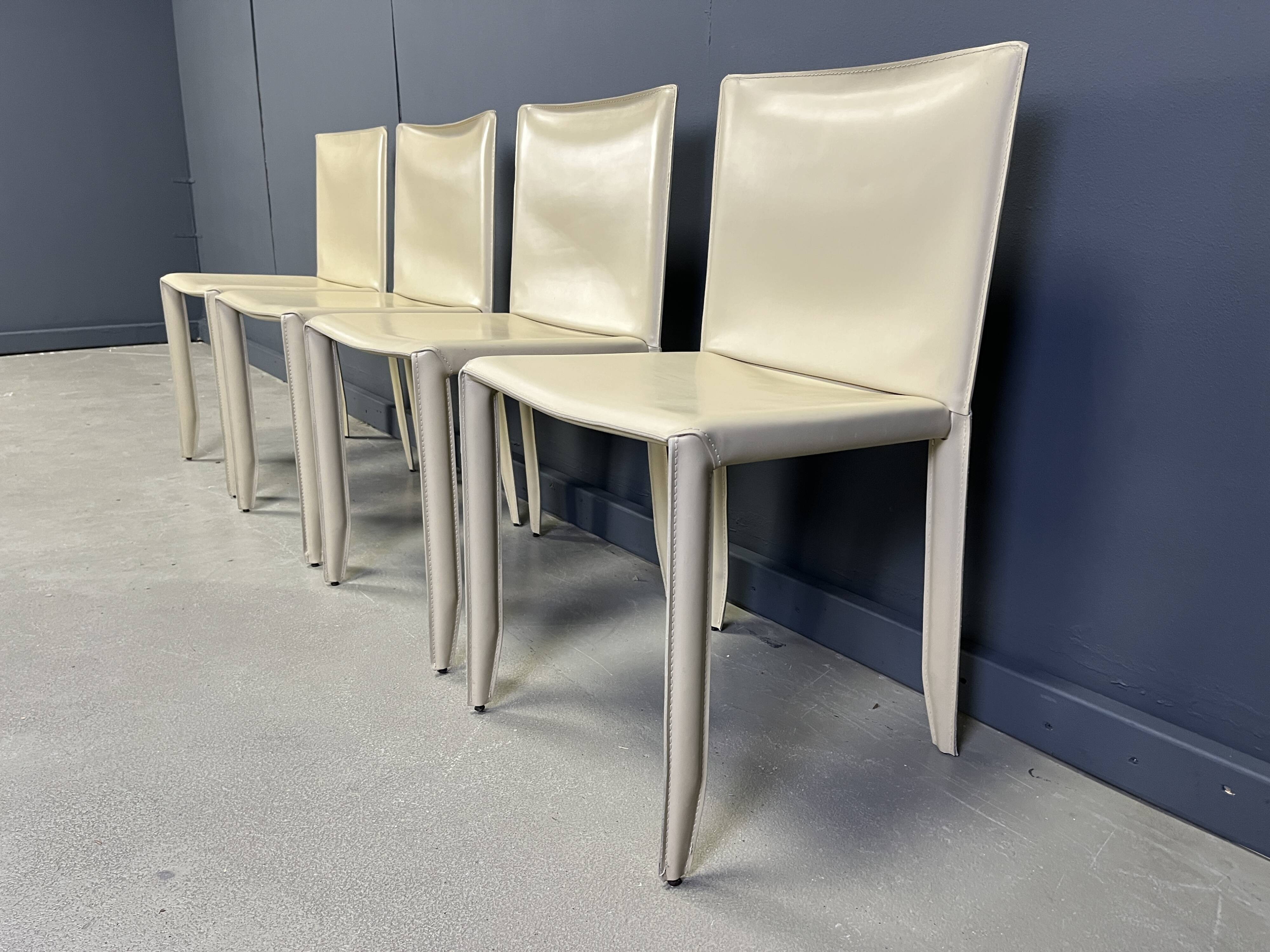 Beige leather dining chairs by Cattelan Italy, set of 4 - 1980s