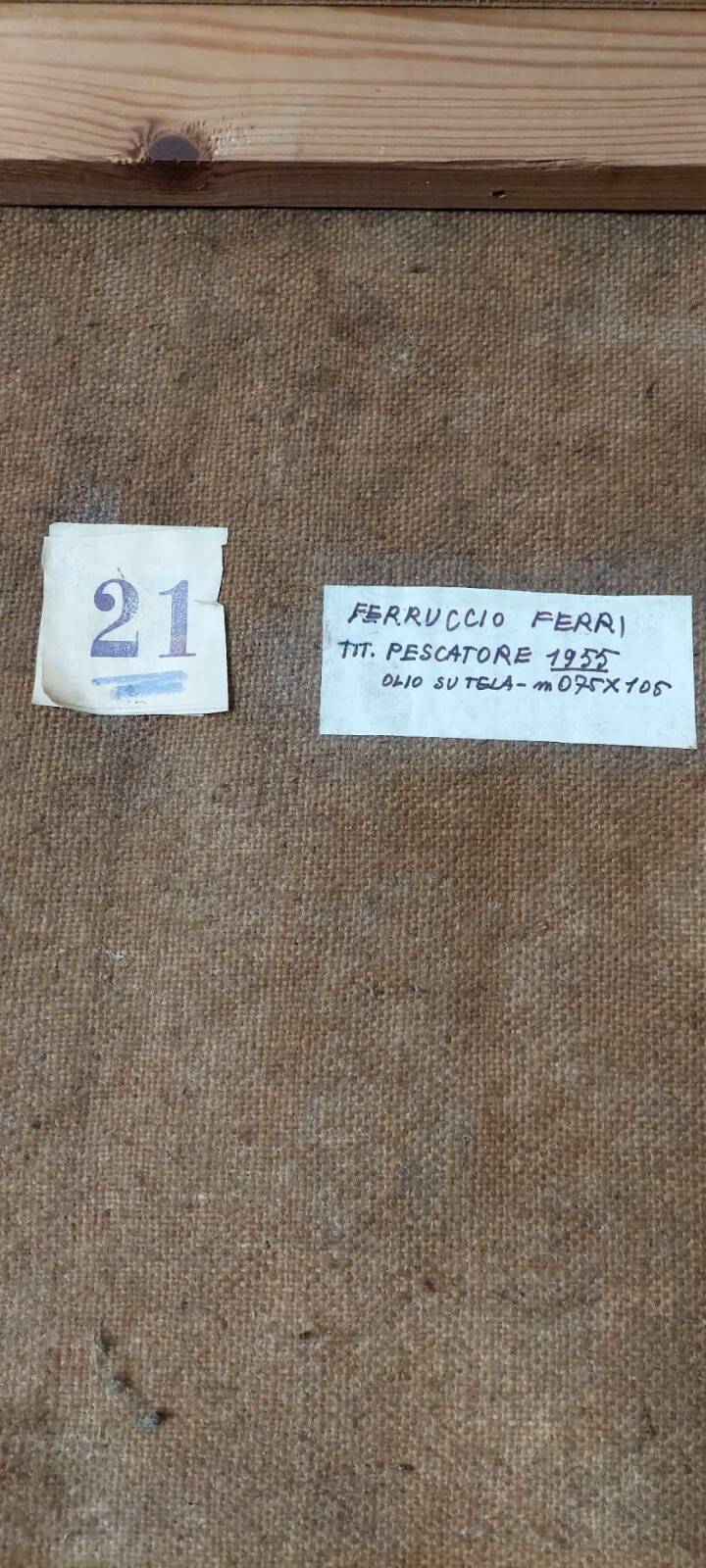 Large oil on canvas Ferruccio Ferri - 1955 - "The Fisherman" canvas 105x75 cm