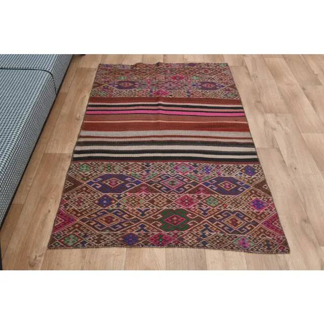 1970s Vintage Turkish Oushak Handmade Wool Cotton Pink Runner Rug 103x171