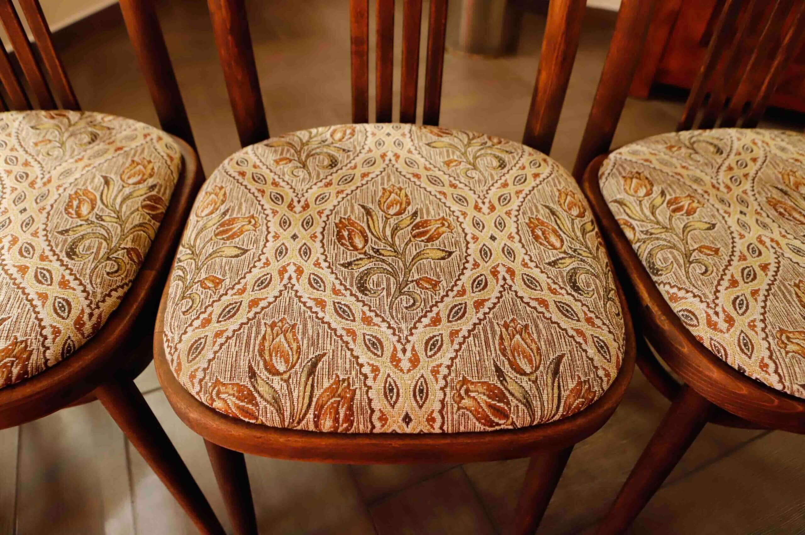 Set of four bentwood TON chairs from the 1970s with floral upholstery