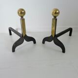 Pair of modernist steel and brass andirons