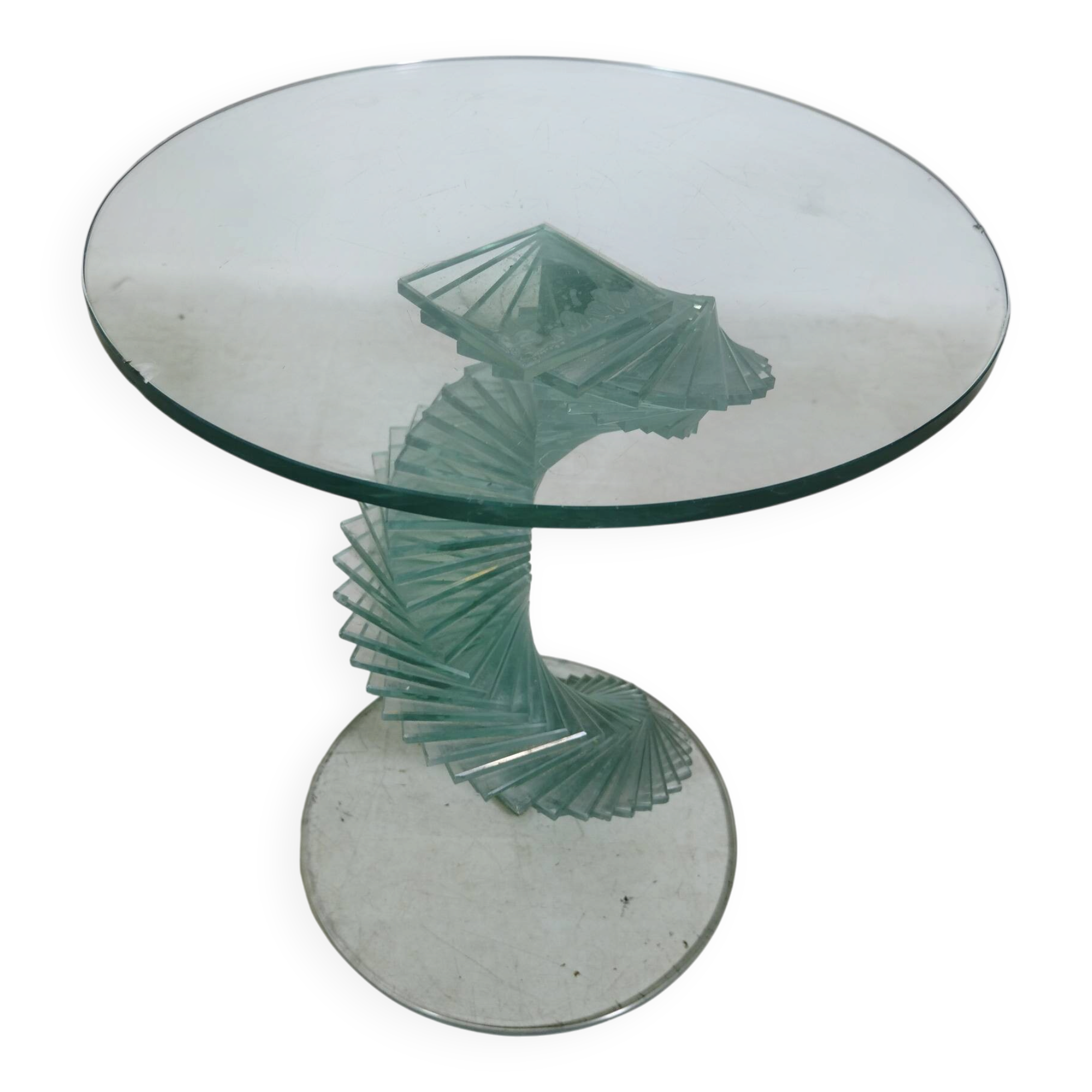 Table d'appoint en verre hélicoïdale postmoderne, années 1980