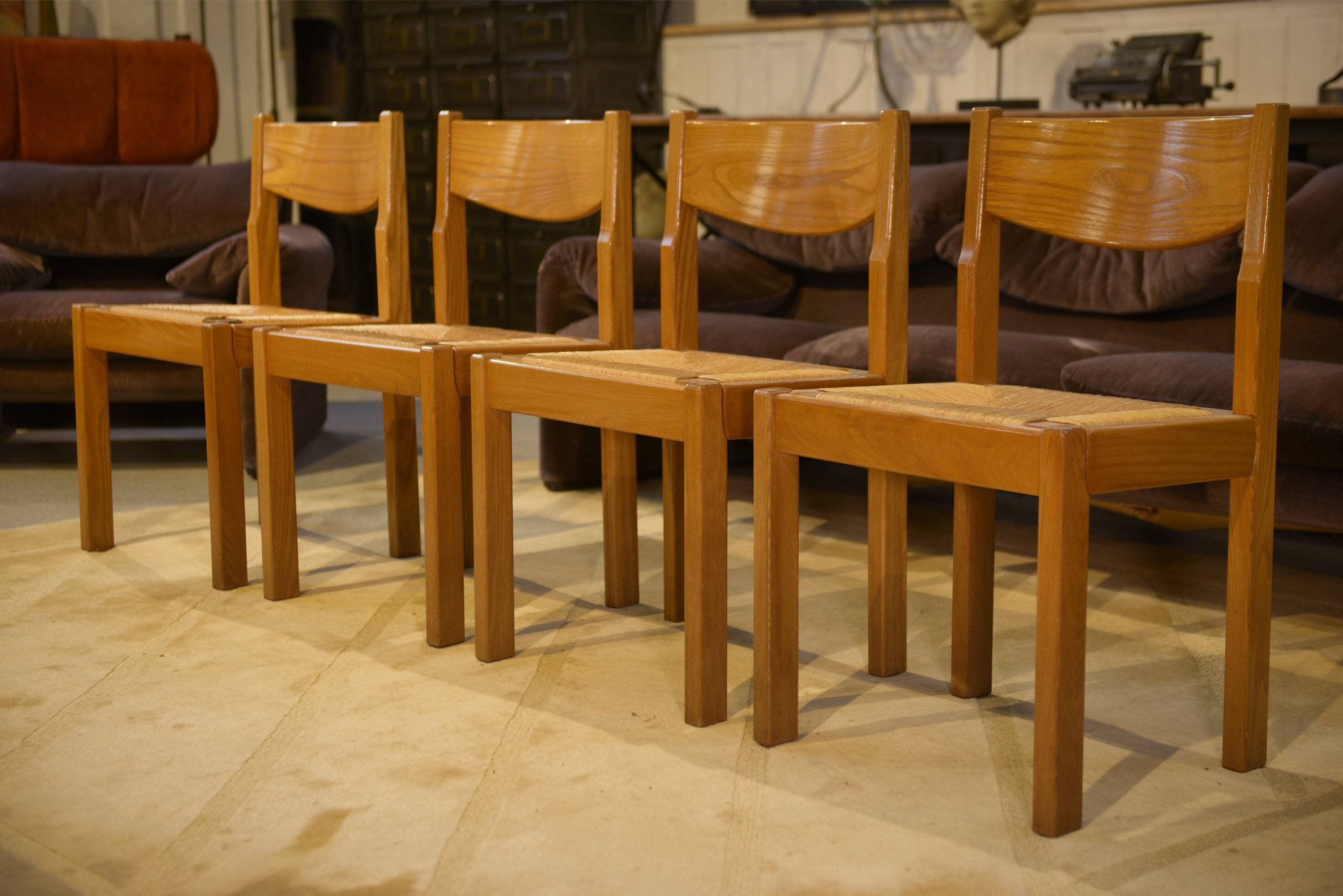 Set of 4 elm chairs Maison Regain 1960s