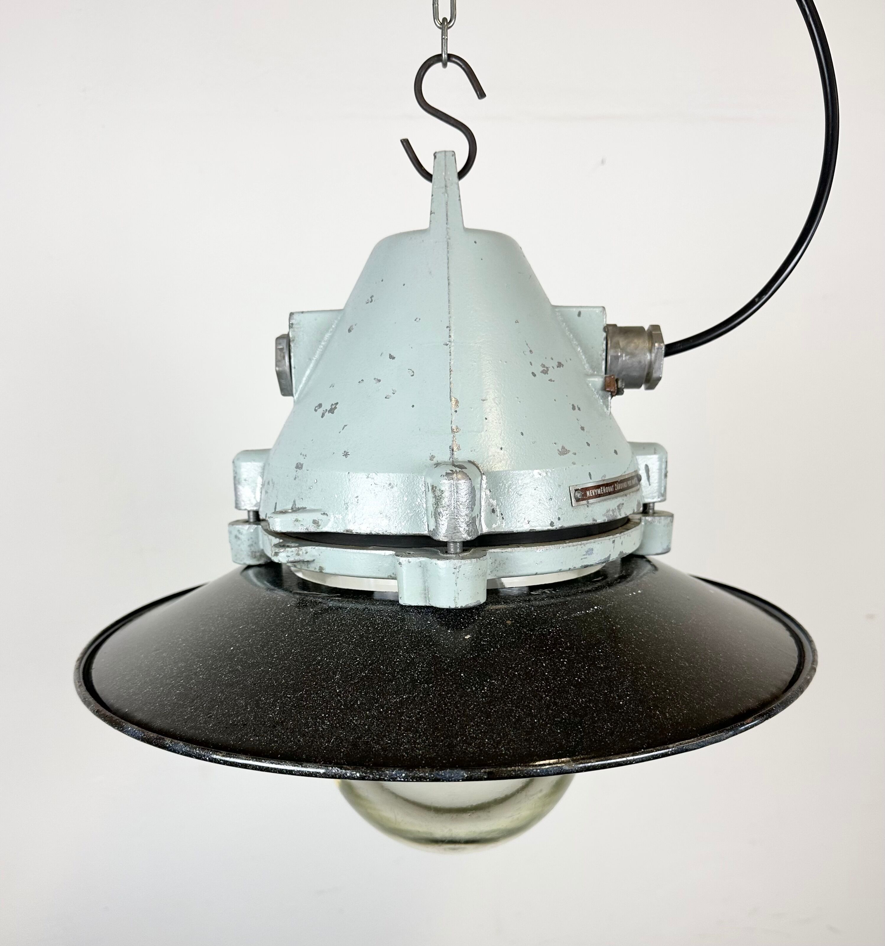 Aluminium and enameled bomb proof pendant lamp 70s