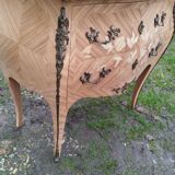 Commode ancienne en marqueterie style louis xv avec plateau marbre
