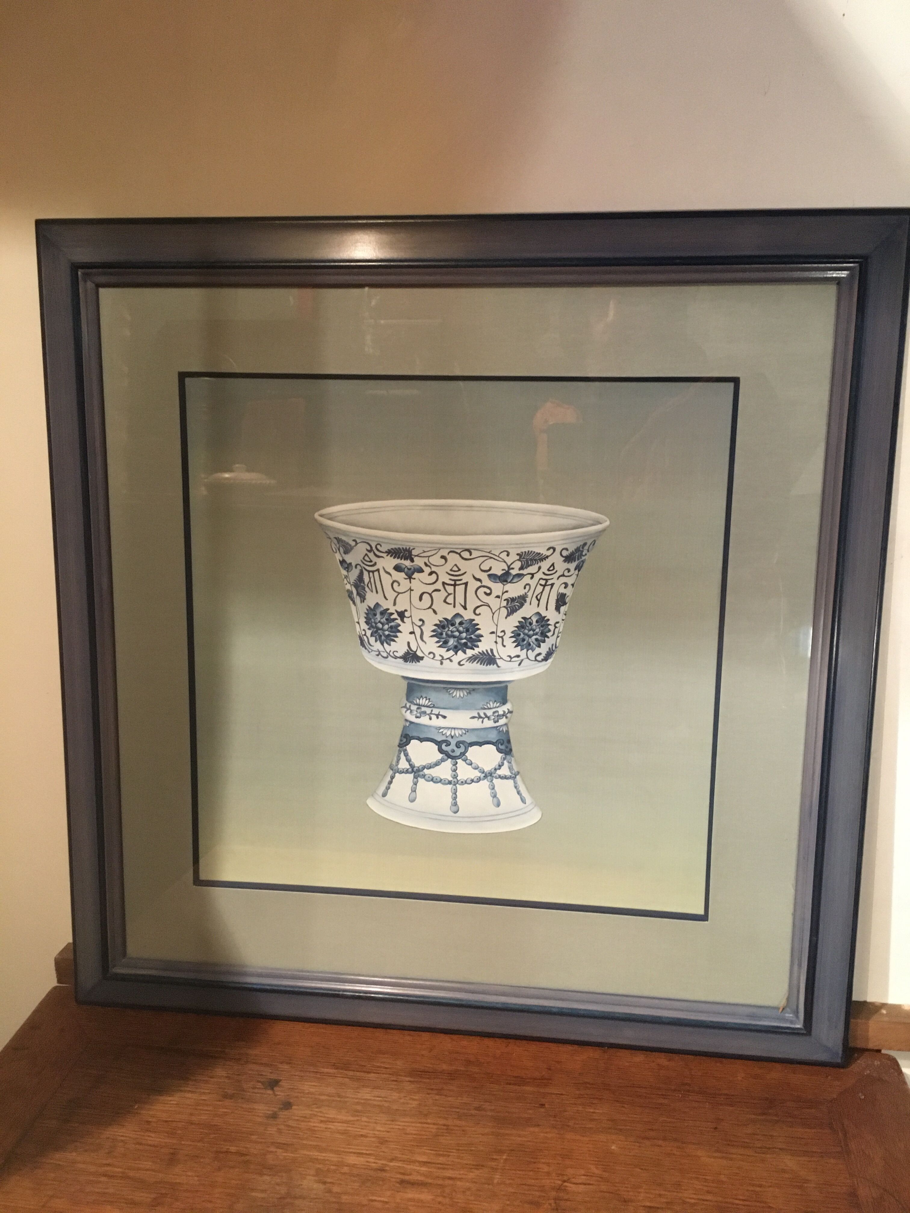 Ming blue and white pottery, hand-painted.