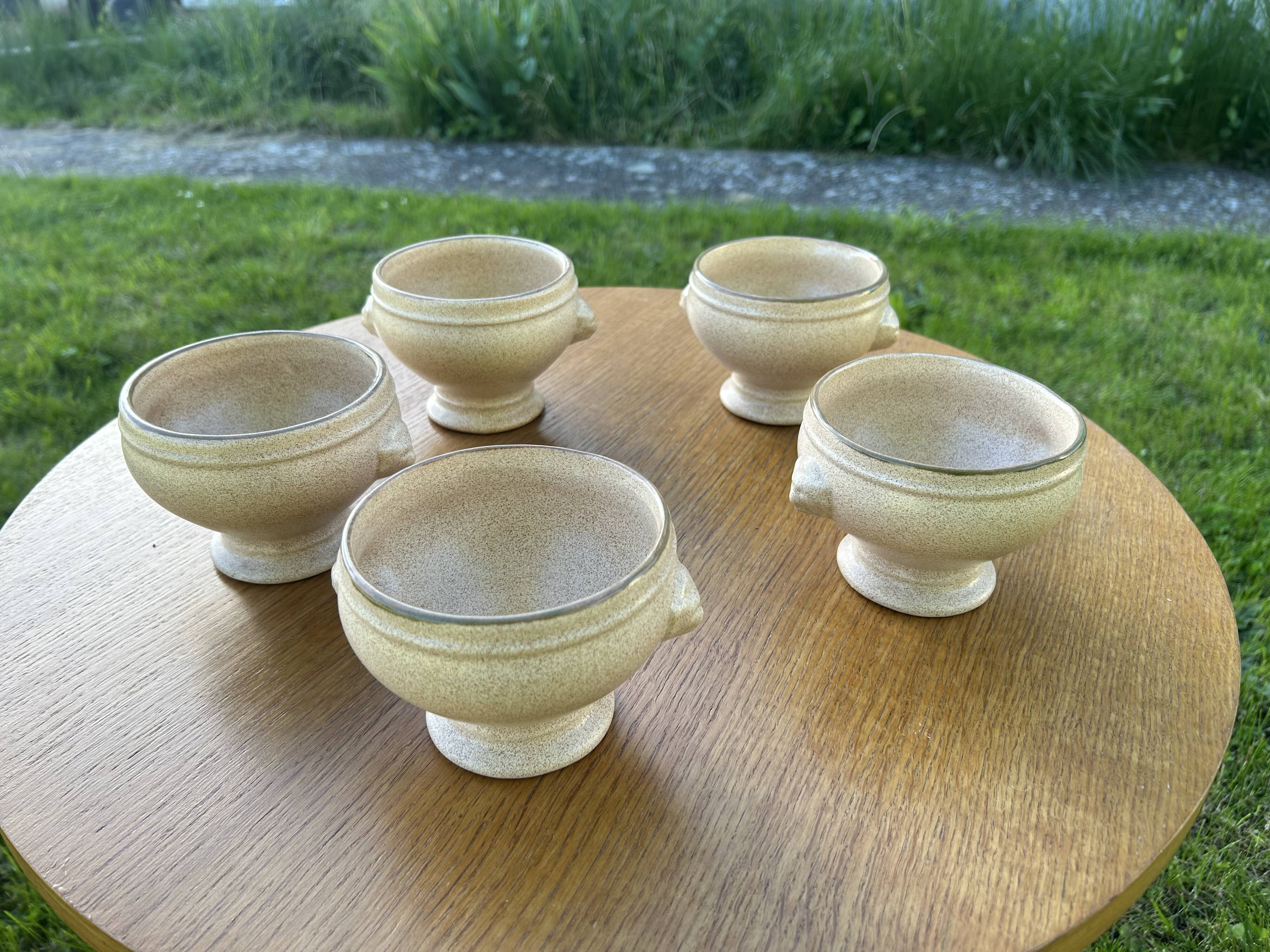 Set of 5 stoneware soup bowls