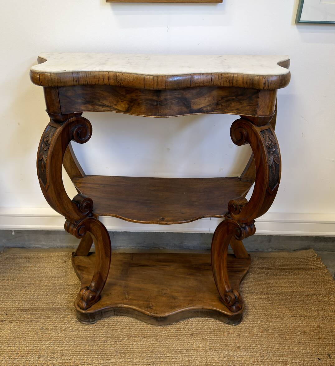 Napoleon III console in walnut and white marble