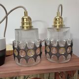 Pair of vintage faceted glass pendant lights