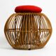 Original 1960s Italian bamboo rattan stool with its original seat cushion